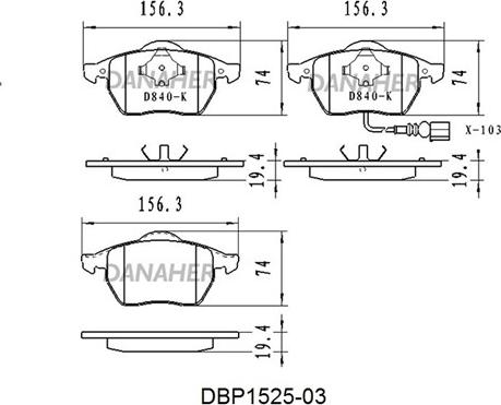 Danaher DBP1525-03 - Kit de plaquettes de frein, frein à disque cwaw.fr