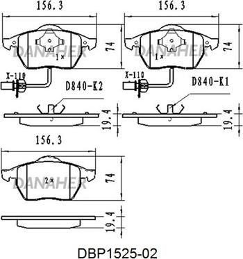 Danaher DBP1525-02 - Kit de plaquettes de frein, frein à disque cwaw.fr