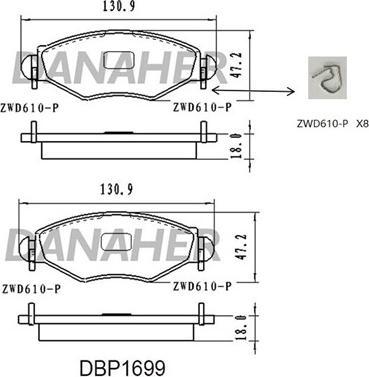 Danaher DBP1699 - Kit de plaquettes de frein, frein à disque cwaw.fr