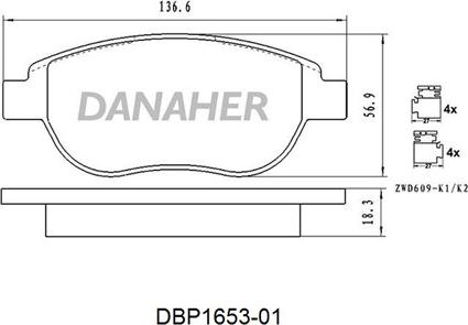 Danaher DBP1653-01 - Kit de plaquettes de frein, frein à disque cwaw.fr