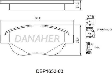 Danaher DBP1653-03 - Kit de plaquettes de frein, frein à disque cwaw.fr