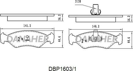 Danaher DBP1603/1 - Kit de plaquettes de frein, frein à disque cwaw.fr