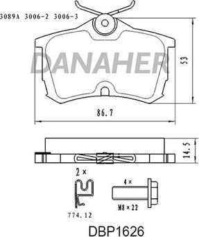 Danaher DBP1626 - Kit de plaquettes de frein, frein à disque cwaw.fr