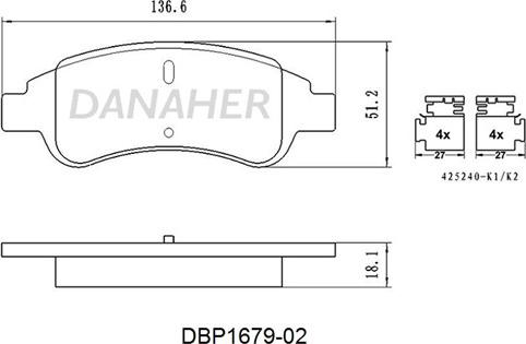 Danaher DBP1679-02 - Kit de plaquettes de frein, frein à disque cwaw.fr