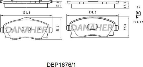 Danaher DBP1676/1 - Kit de plaquettes de frein, frein à disque cwaw.fr