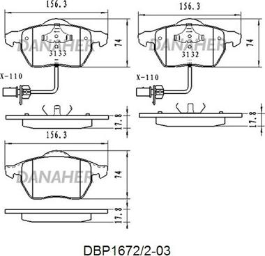 Danaher DBP1672/2-03 - Kit de plaquettes de frein, frein à disque cwaw.fr