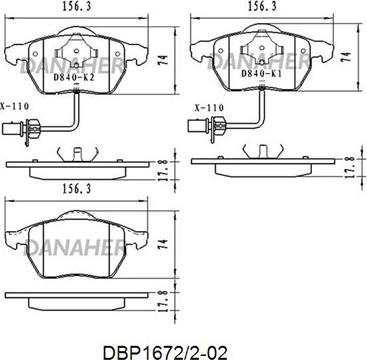 Danaher DBP1672/2-02 - Kit de plaquettes de frein, frein à disque cwaw.fr