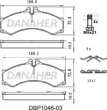 Danaher DBP1046-03 - Kit de plaquettes de frein, frein à disque cwaw.fr