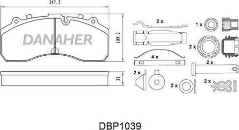 Danaher DBP1039 - Kit de plaquettes de frein, frein à disque cwaw.fr