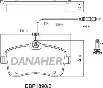 Danaher DBP1890/2 - Kit de plaquettes de frein, frein à disque cwaw.fr