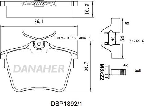 Danaher DBP1892/1 - Kit de plaquettes de frein, frein à disque cwaw.fr