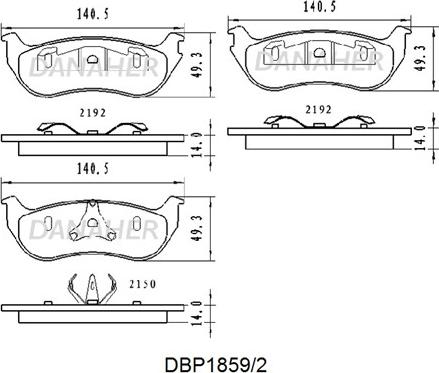 Danaher DBP1859/2 - Kit de plaquettes de frein, frein à disque cwaw.fr