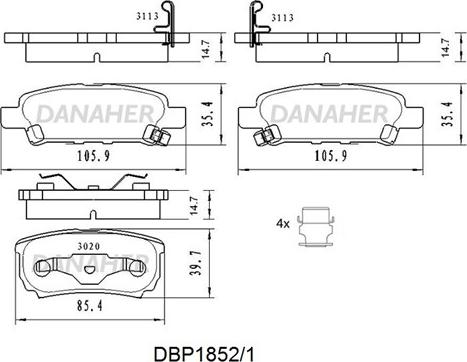 Danaher DBP1852/1 - Kit de plaquettes de frein, frein à disque cwaw.fr