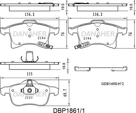 Danaher DBP1861/1 - Kit de plaquettes de frein, frein à disque cwaw.fr