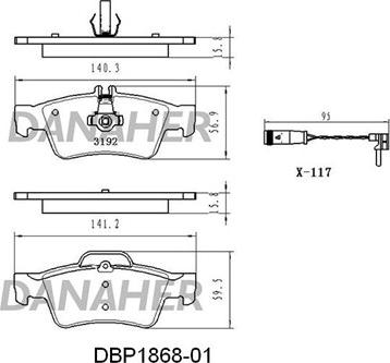 Danaher DBP1868-01 - Kit de plaquettes de frein, frein à disque cwaw.fr