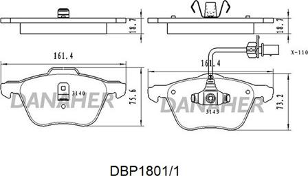 Danaher DBP1801/1 - Kit de plaquettes de frein, frein à disque cwaw.fr