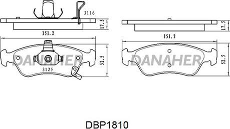 Danaher DBP1810 - Kit de plaquettes de frein, frein à disque cwaw.fr