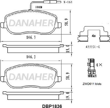 Danaher DBP1836 - Kit de plaquettes de frein, frein à disque cwaw.fr