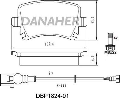 Danaher DBP1824-01 - Kit de plaquettes de frein, frein à disque cwaw.fr