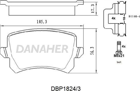 Danaher DBP1824/3 - Kit de plaquettes de frein, frein à disque cwaw.fr