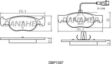 Danaher DBP1397 - Kit de plaquettes de frein, frein à disque cwaw.fr