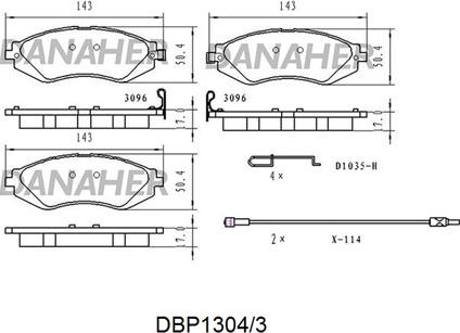 Danaher DBP1304/3 - Kit de plaquettes de frein, frein à disque cwaw.fr