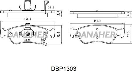 Danaher DBP1303 - Kit de plaquettes de frein, frein à disque cwaw.fr