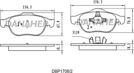 Danaher DBP1708/2 - Kit de plaquettes de frein, frein à disque cwaw.fr