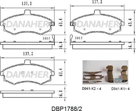 Danaher DBP1788/2 - Kit de plaquettes de frein, frein à disque cwaw.fr