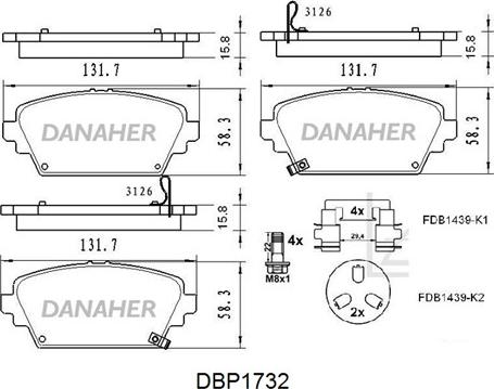 Danaher DBP1732 - Kit de plaquettes de frein, frein à disque cwaw.fr