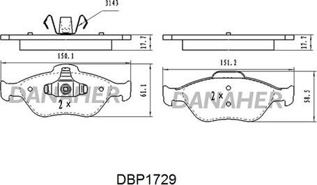 Danaher DBP1729 - Kit de plaquettes de frein, frein à disque cwaw.fr