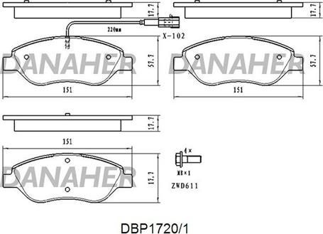 Danaher DBP1720/1 - Kit de plaquettes de frein, frein à disque cwaw.fr