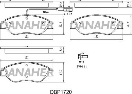 Danaher DBP1720 - Kit de plaquettes de frein, frein à disque cwaw.fr