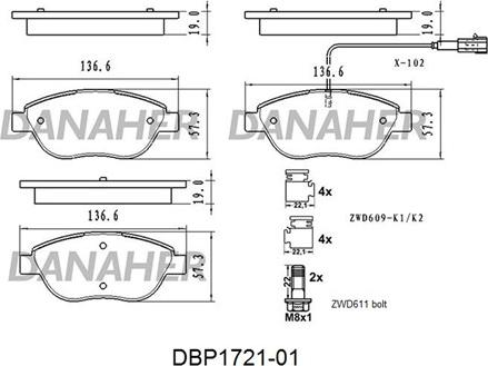 Danaher DBP1721-01 - Kit de plaquettes de frein, frein à disque cwaw.fr