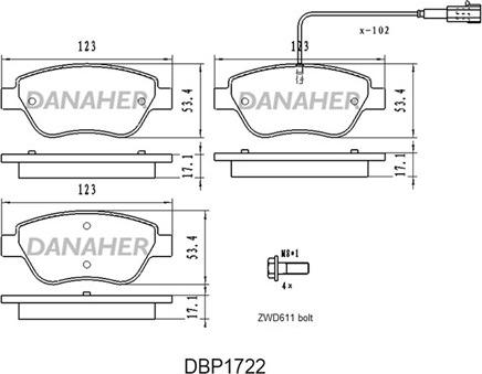 Danaher DBP1722 - Kit de plaquettes de frein, frein à disque cwaw.fr