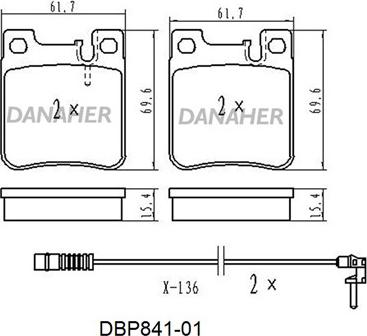 Danaher DBP841-01 - Kit de plaquettes de frein, frein à disque cwaw.fr