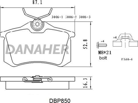 Danaher DBP850 - Kit de plaquettes de frein, frein à disque cwaw.fr