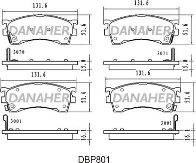 Danaher DBP801 - Kit de plaquettes de frein, frein à disque cwaw.fr