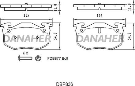 Danaher DBP836 - Kit de plaquettes de frein, frein à disque cwaw.fr