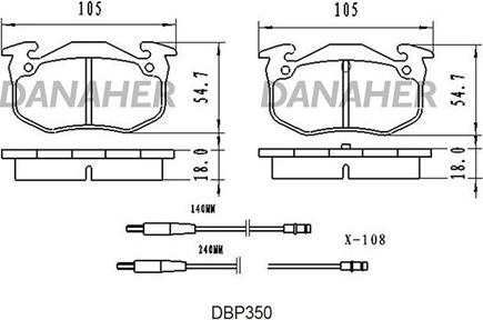 Danaher DBP350 - Kit de plaquettes de frein, frein à disque cwaw.fr