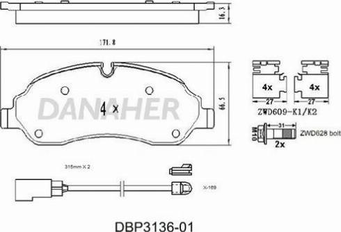 Danaher DBP3136-01 - Kit de plaquettes de frein, frein à disque cwaw.fr