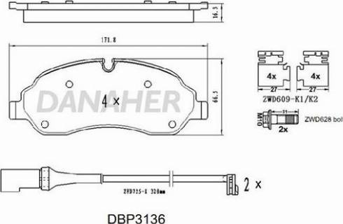 Danaher DBP3136 - Kit de plaquettes de frein, frein à disque cwaw.fr