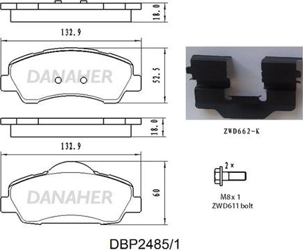 Danaher DBP2485/1 - Kit de plaquettes de frein, frein à disque cwaw.fr