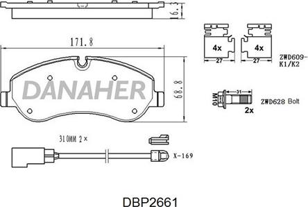 Danaher DBP2661 - Kit de plaquettes de frein, frein à disque cwaw.fr