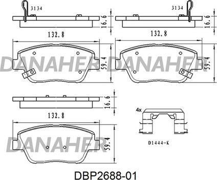 Danaher DBP2688-01 - Kit de plaquettes de frein, frein à disque cwaw.fr