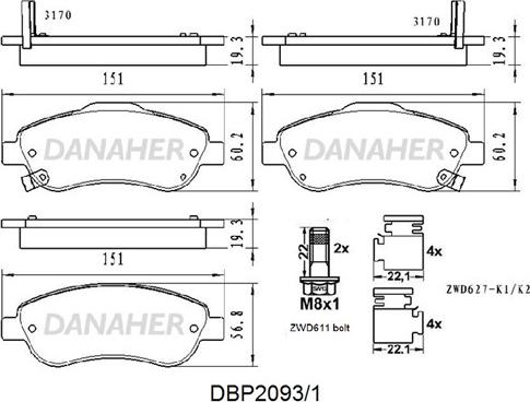 Danaher DBP2093/1 - Kit de plaquettes de frein, frein à disque cwaw.fr