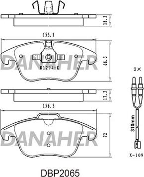 Danaher DBP2065 - Kit de plaquettes de frein, frein à disque cwaw.fr