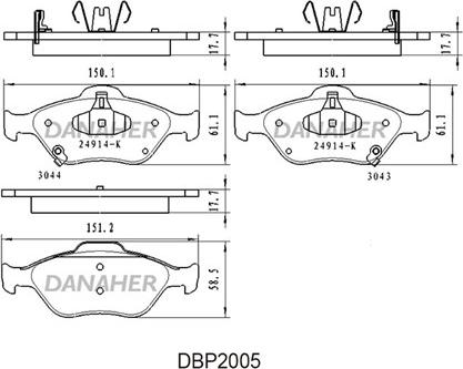 Danaher DBP2005 - Kit de plaquettes de frein, frein à disque cwaw.fr