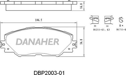 Danaher DBP2003-01 - Kit de plaquettes de frein, frein à disque cwaw.fr