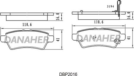 Danaher DBP2016 - Kit de plaquettes de frein, frein à disque cwaw.fr